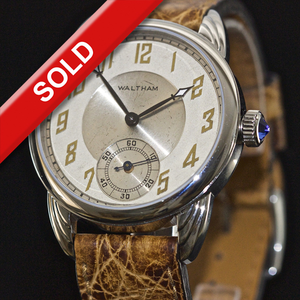 Steel Wrocket watch with original Waltham two-tone dial