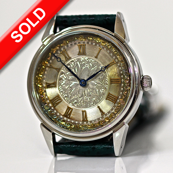 38mm watch with antique silver and gold dial